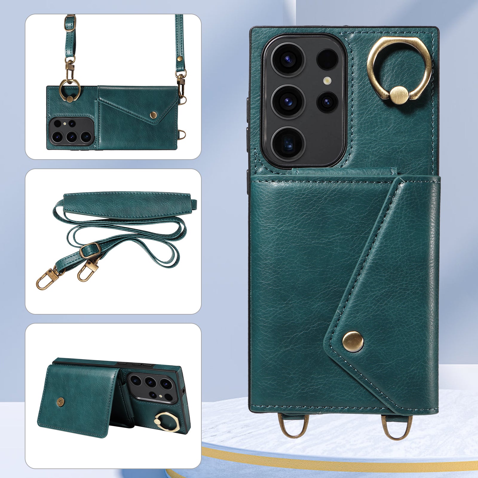 002 Card Bag Shell for Samsung Galaxy S23 Ultra Ring Kickstand Cover Litchi Texture Leather TPU Phone Case with Shoulder Strap 002 Card Bag Shell for Samsung Galaxy S23 Ultra Ring Kickstand Cover Litchi Texture Leather TPU Phone Case with Shoulder Strap